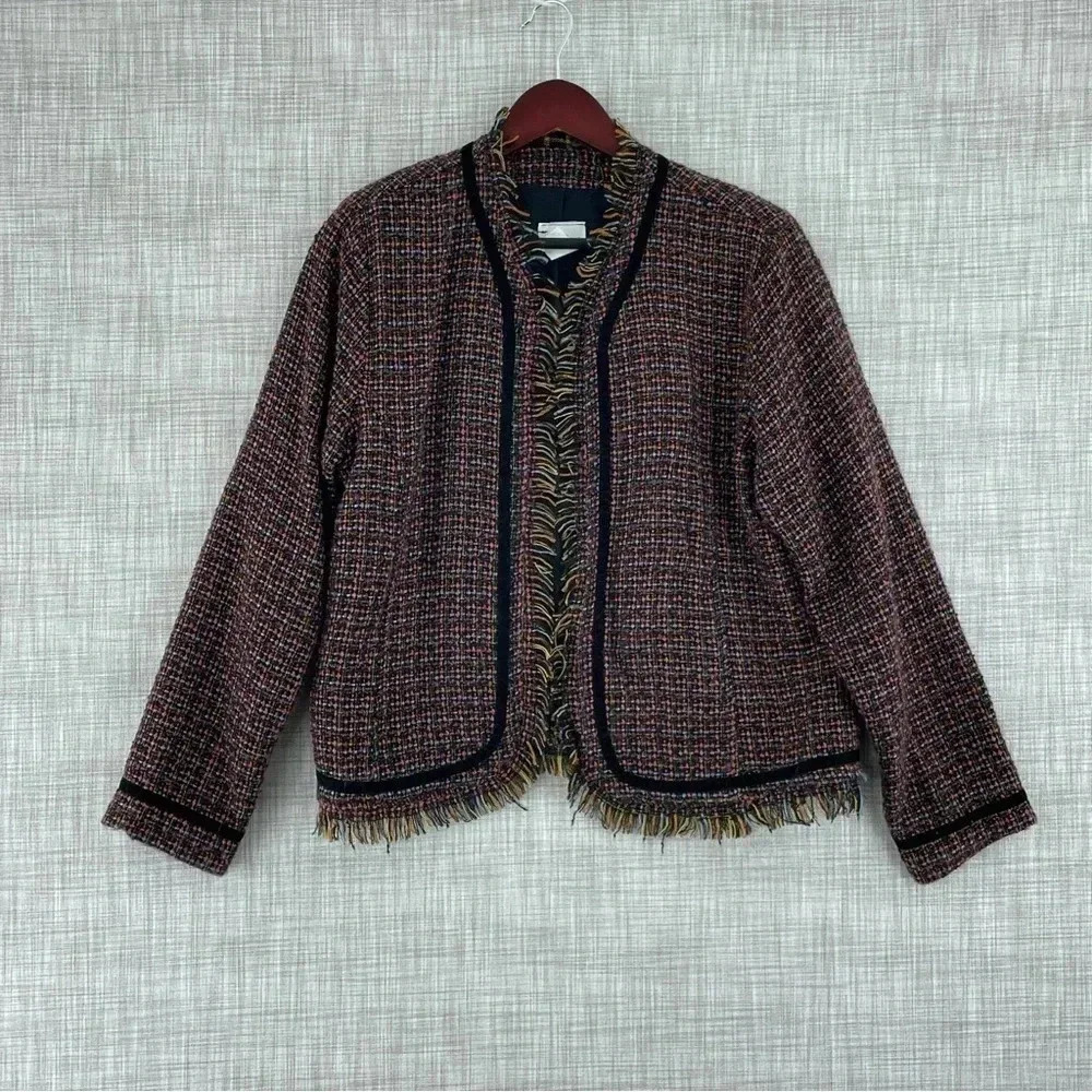 Vintage Caribe Womens Size M open front raw hem blazer 1523